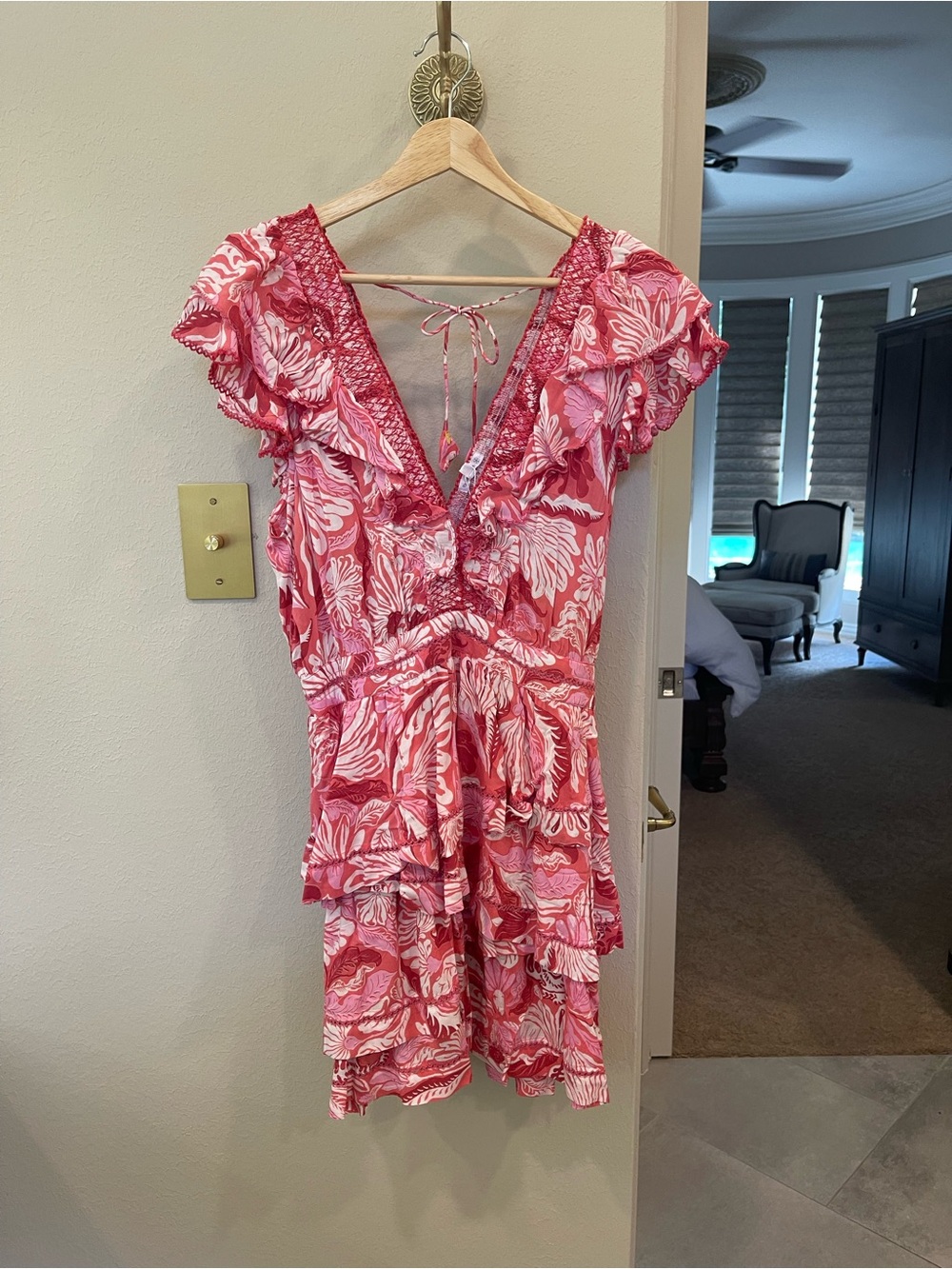 Poupette St. Barth Carol Mini Dress, NWT, SZ XL, in Pink Tiger Lilly - Picture 6 of 8
